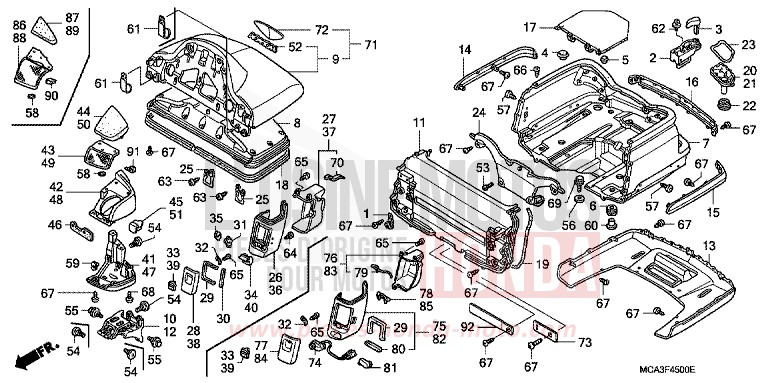 COFFRE de Gold Wing BILLET SILVER METALLIC (NHA27B) de 2005